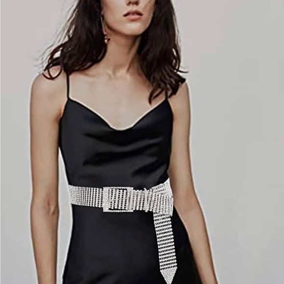 NWT-Crystal Waist Belt for Women Rhinestone Chain Belt O-Ring Waistband Belt - Picture 6 of 7